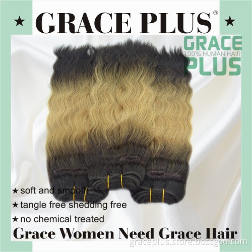 Grace Plus 8-30" 100% cheap unprocessed virgin indian remy temple hair extensions colored three tone hair weave for black women
